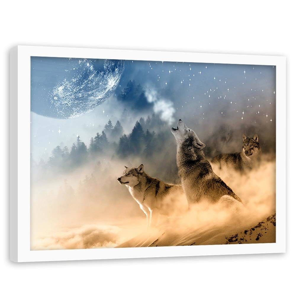 Glezna baltā rāmī - Wolves Abstract  Home Trends DECO