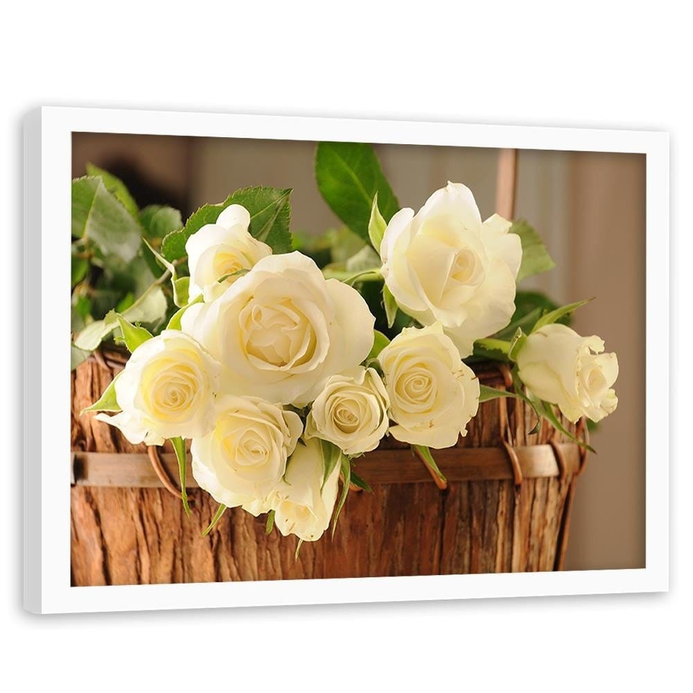 Glezna baltā rāmī - Yellow Flowers In The Basket  Home Trends DECO