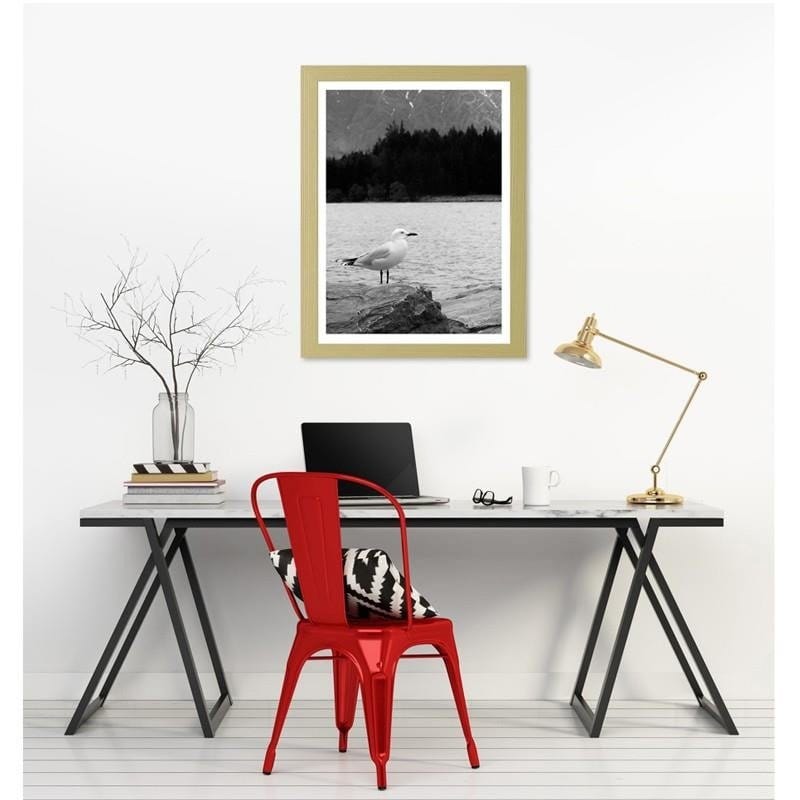 Glezna bēšā rāmī - A seagull on a rock  Home Trends DECO