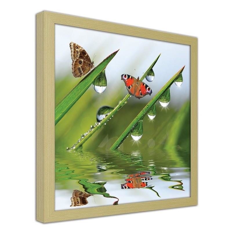 Glezna bēšā rāmī - Butterflies on the peeled grass  Home Trends DECO