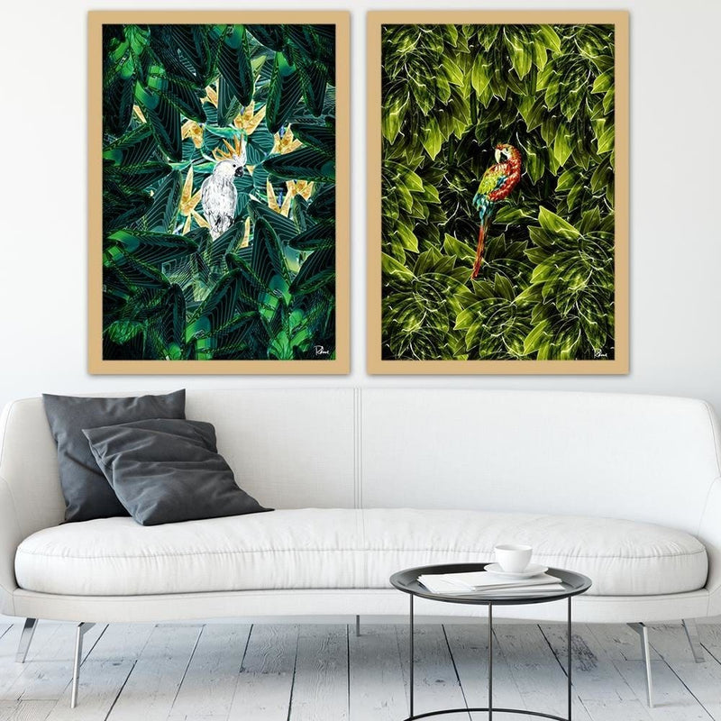 Glezna bēšā rāmī - Cockatoo Image Tropical Green  Home Trends DECO