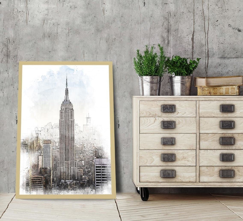 Glezna bēšā rāmī - Empire State Building Image Brown  Home Trends DECO