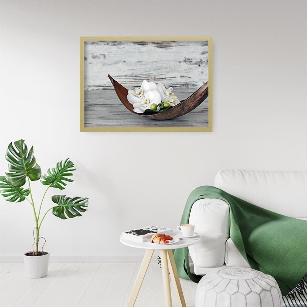 Glezna bēšā rāmī - Flower On The Wood  Home Trends DECO