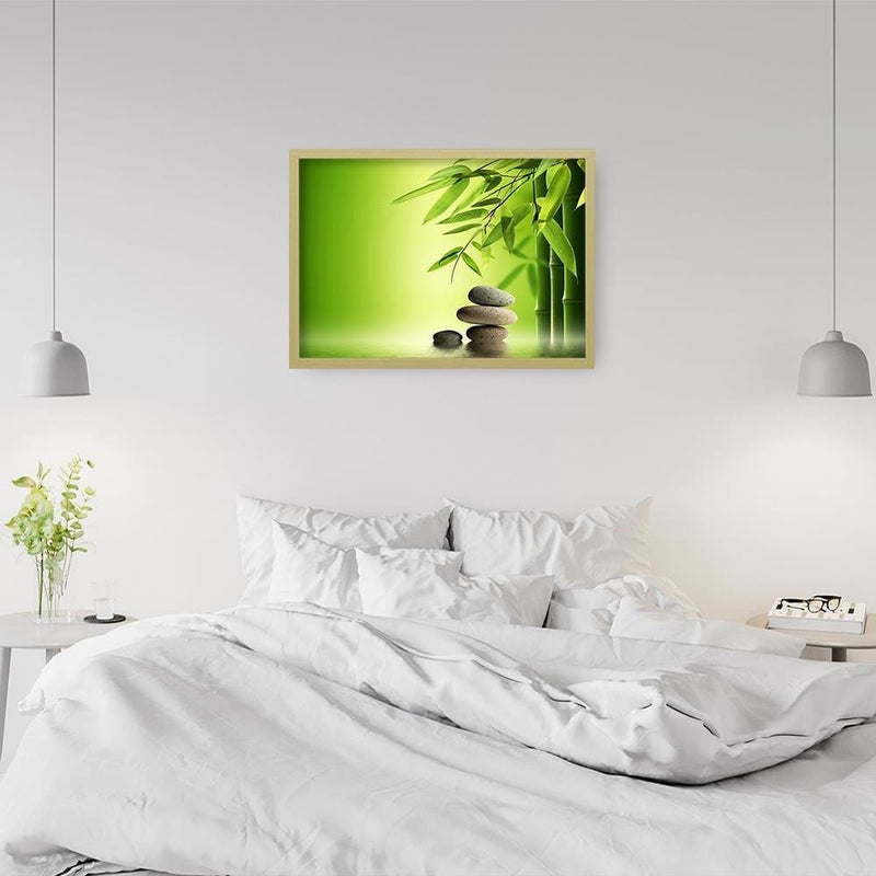 Glezna bēšā rāmī - Green Bamboo And Zen Stones  Home Trends DECO
