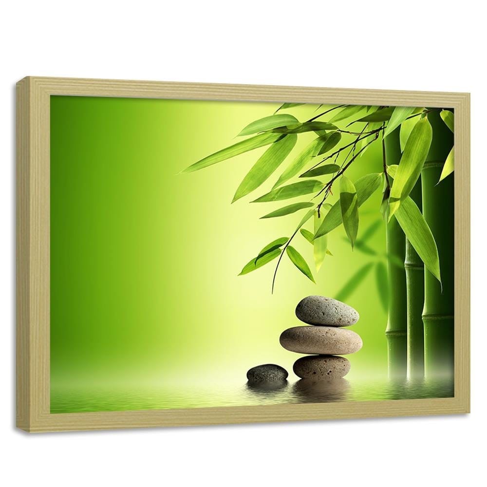 Glezna bēšā rāmī - Green Bamboo And Zen Stones  Home Trends DECO