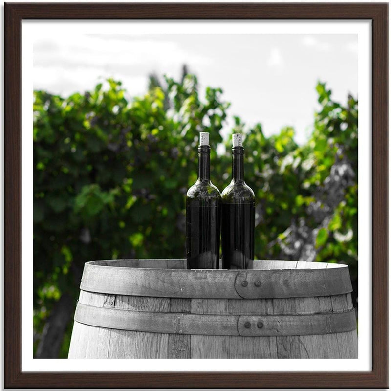 Glezna brūnā rāmī - Wine Bottles On The Barrel 2  Home Trends DECO