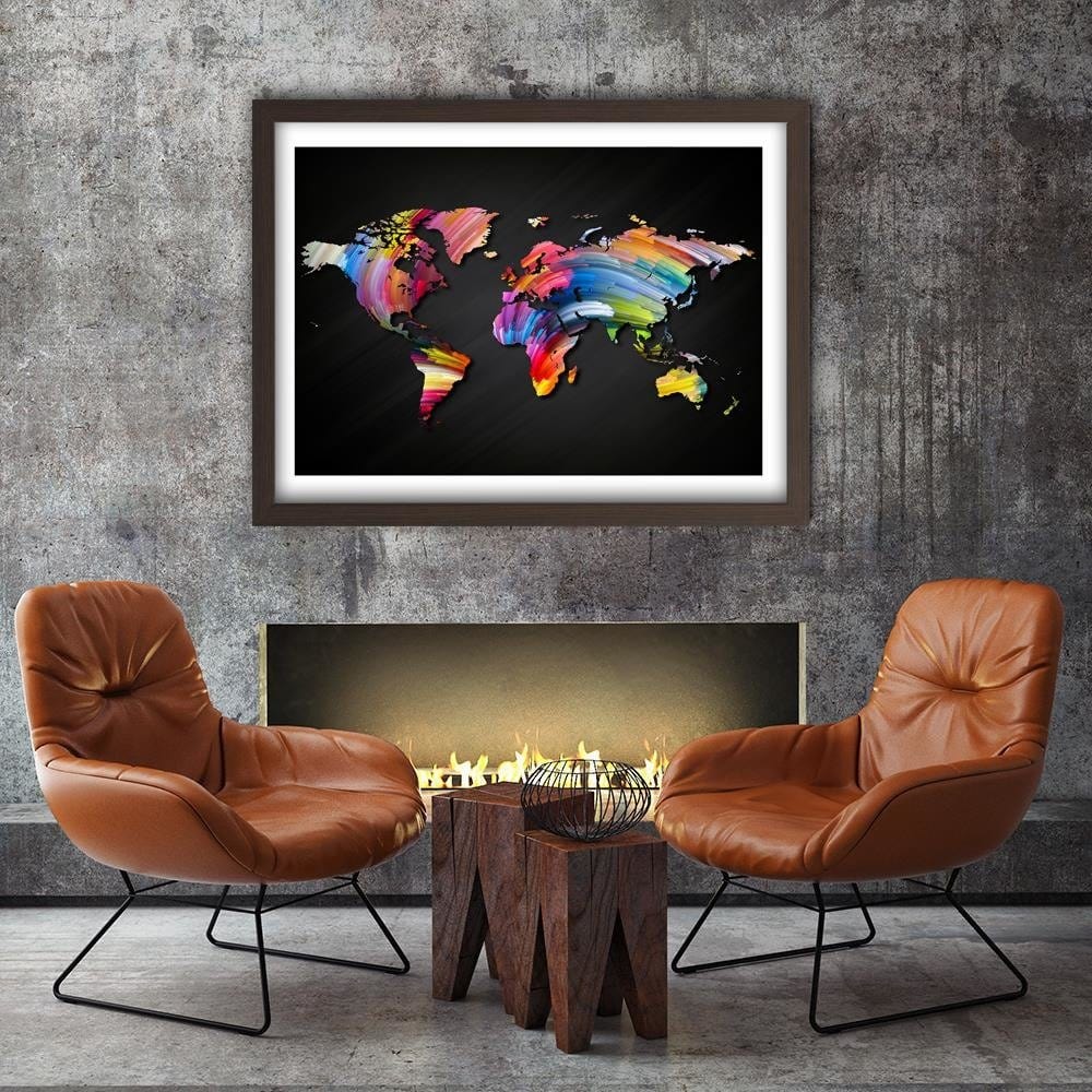 Glezna brūnā rāmī - World Map With Different Colors  Home Trends DECO