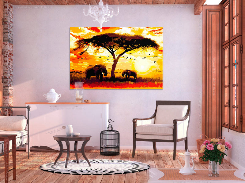 Glezna izkrāso pēc cipariem - Africa at Sunset (120x80 cm) Artgeist