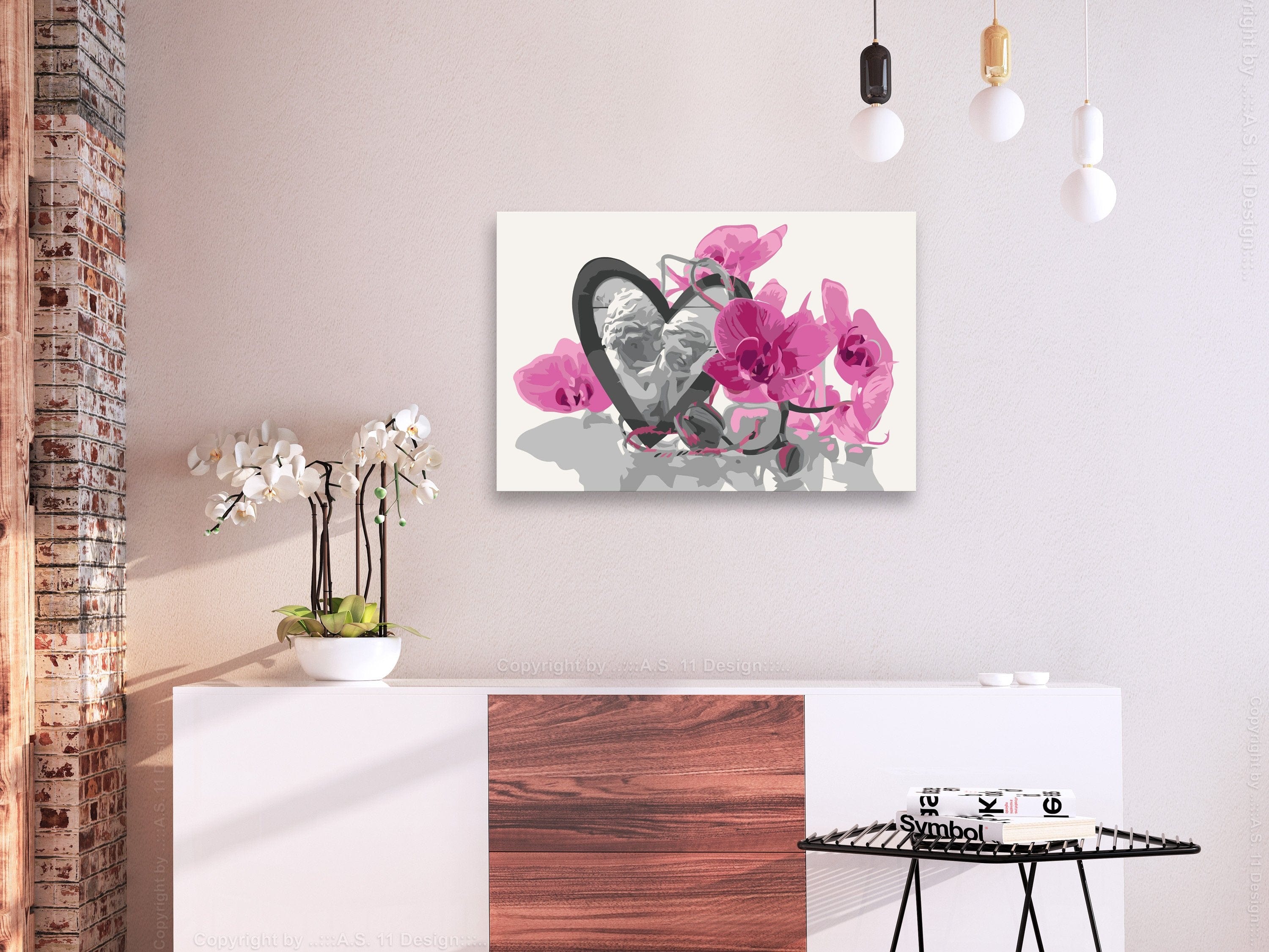 Glezna izkrāso pēc cipariem - Angels (Heart & Pink Orchid) 60x40 cm Artgeist