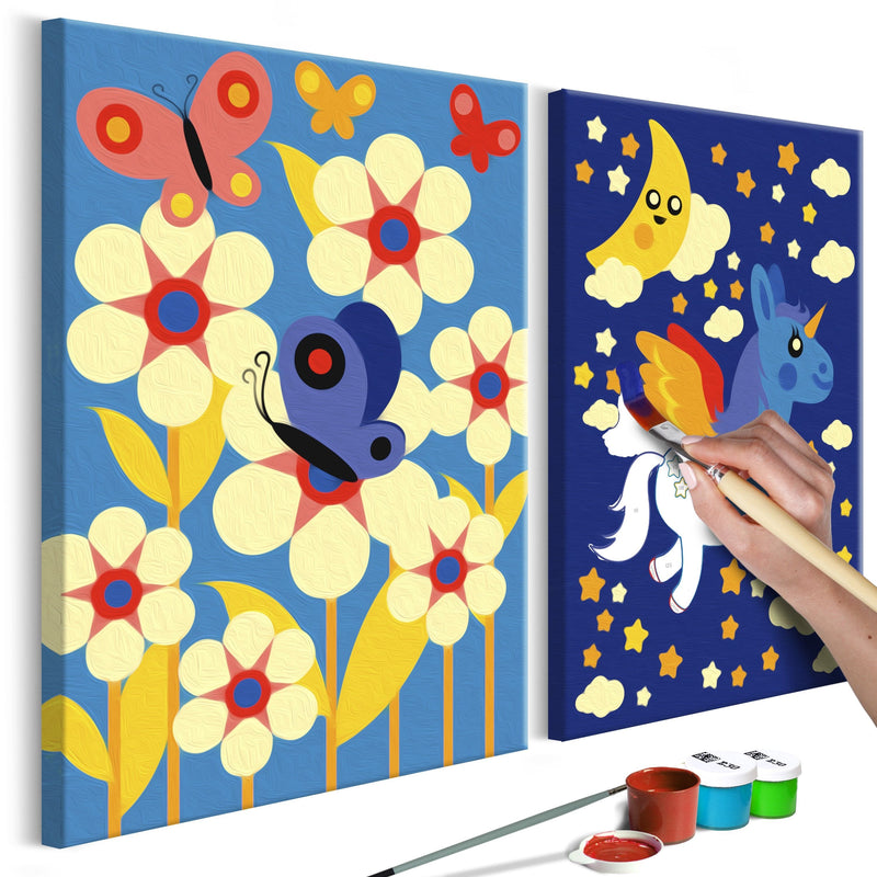 Glezna izkrāso pēc cipariem - Butterfly & Unicorn 33 x 23 cm Artgeist