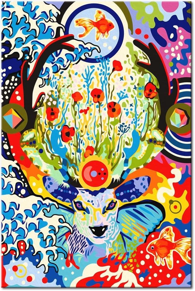 Glezna izkrāso pēc cipariem - Deer and Flowers 40x60 cm Artgeist