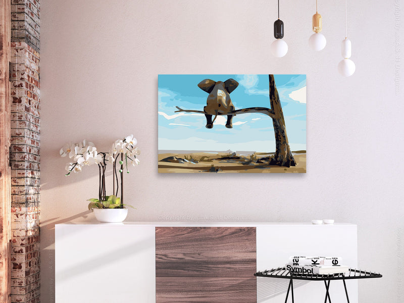 Glezna izkrāso pēc cipariem - Elephant In A Tree 60x40 cm Artgeist