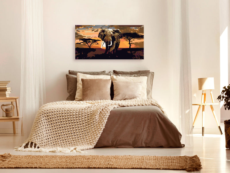 Glezna izkrāso pēc cipariem - Elephant in Africa 80x40 cm Artgeist