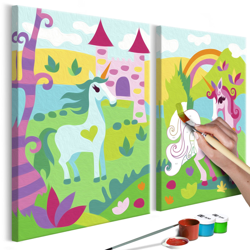 Glezna izkrāso pēc cipariem - Fairytale Unicorns 33x23 cm Artgeist