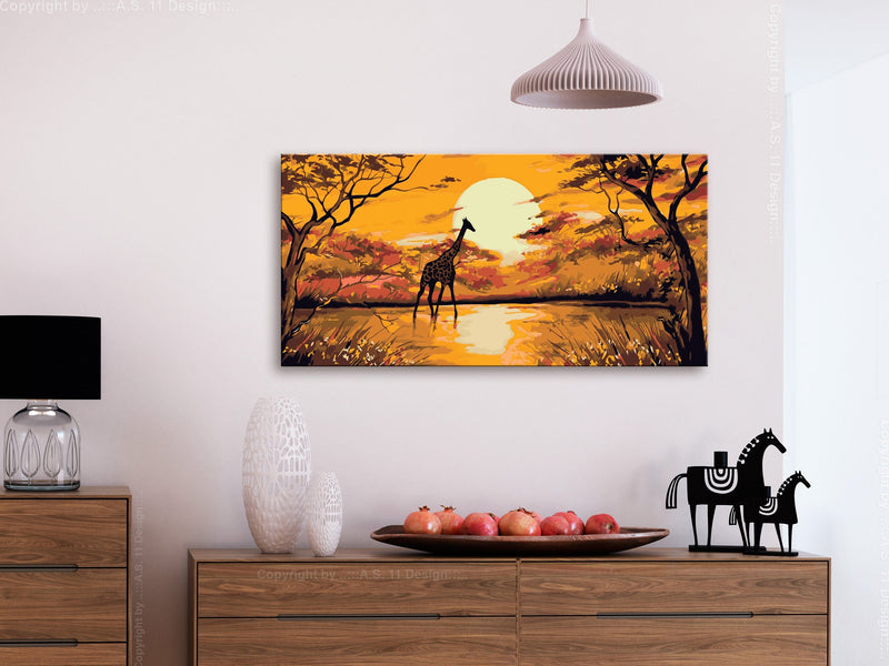 Glezna izkrāso pēc cipariem - Giraffe at Sunset 80x40 cm Artgeist