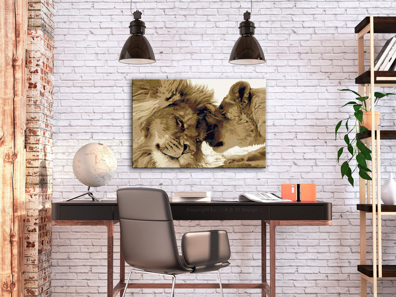 Glezna izkrāso pēc cipariem - Lions In Love 60x40 cm Artgeist