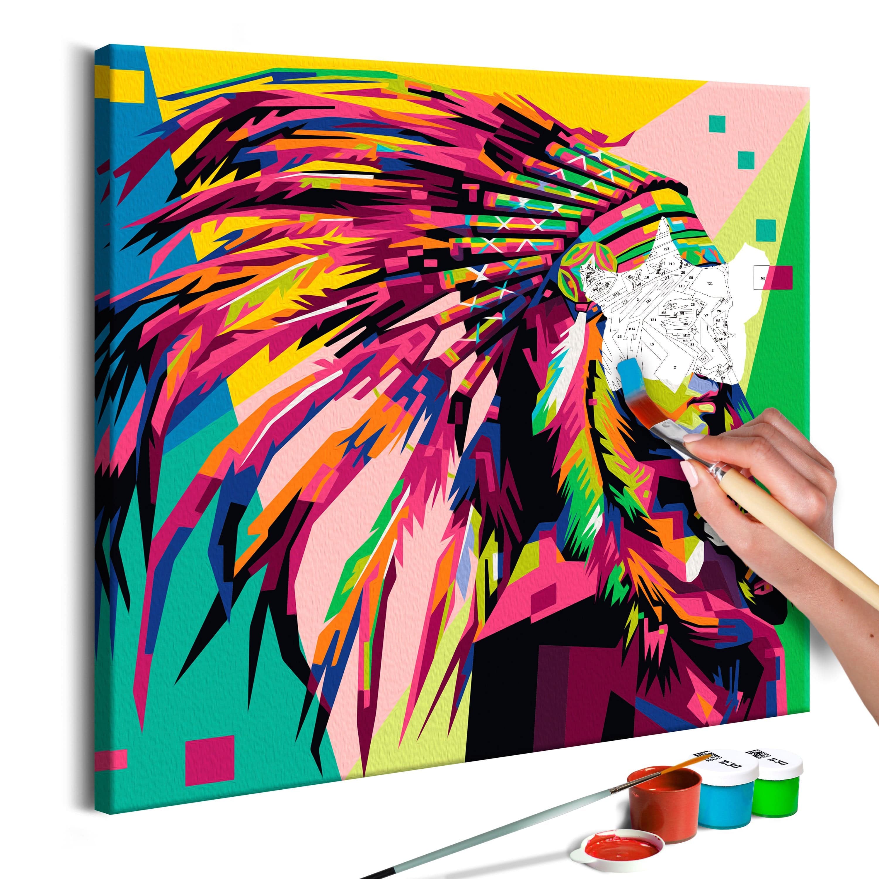 Glezna izkrāso pēc cipariem - Native American (Plume) 40x40 cm Artgeist