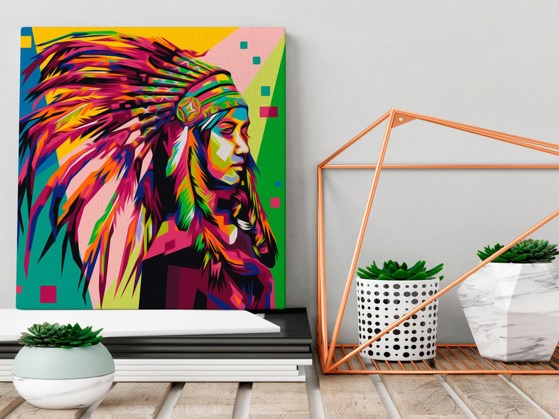 Glezna izkrāso pēc cipariem - Native American (Plume) 40x40 cm Artgeist