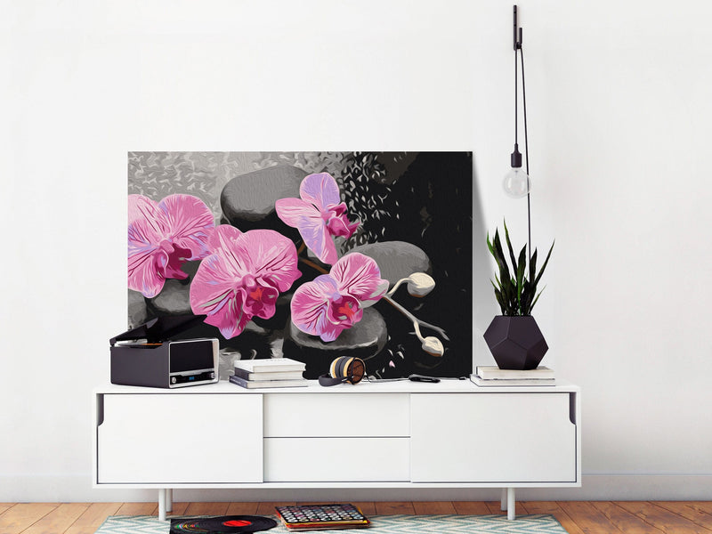 Glezna izkrāso pēc cipariem - Orchid With Zen Stones 60x40 cm Artgeist