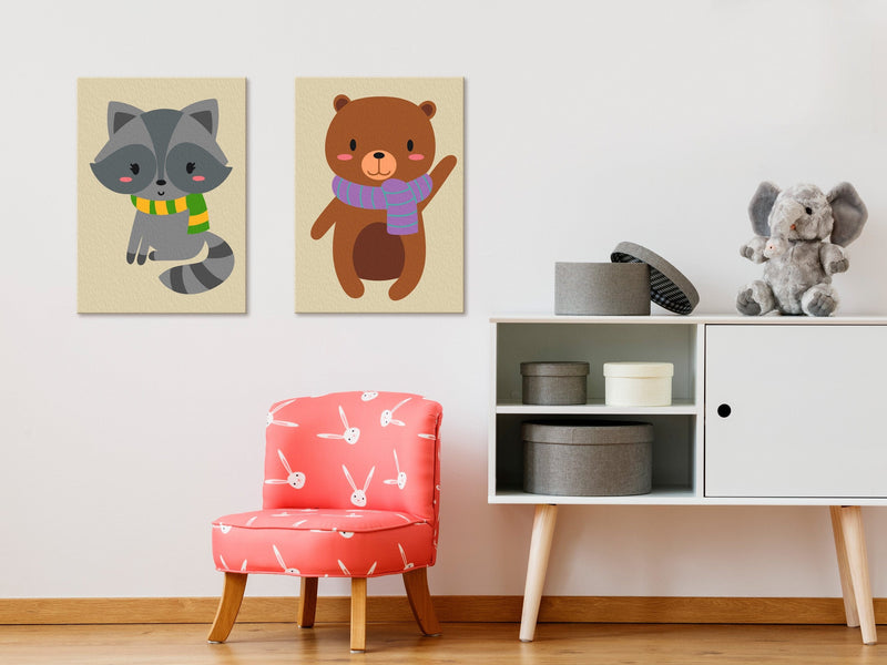 Glezna izkrāso pēc cipariem - Raccoon & Bear 33x23 cm Artgeist