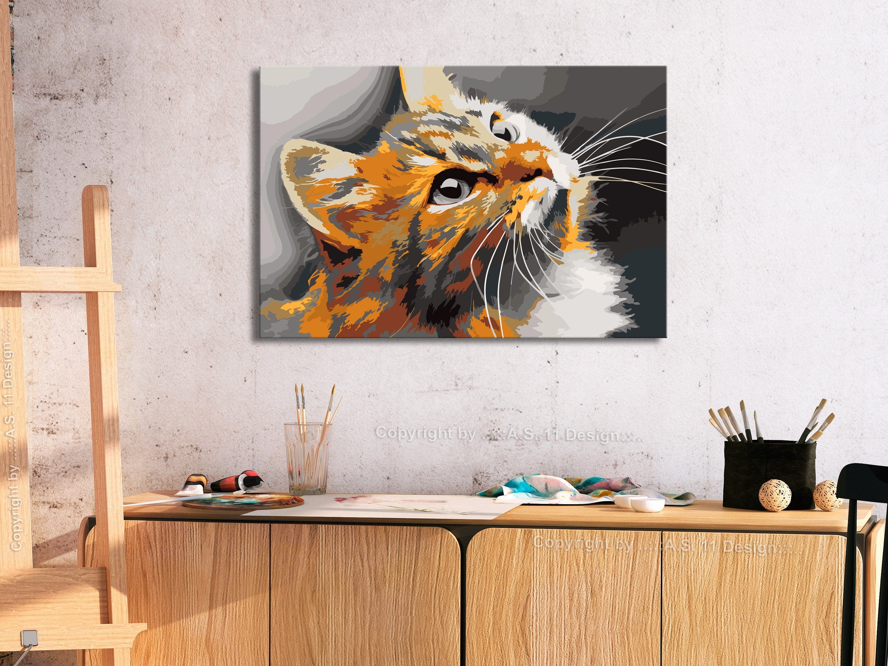 Glezna izkrāso pēc cipariem - Red Cat 60x40 cm Artgeist
