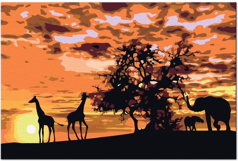 Glezna izkrāso pēc cipariem - Savannah (Giraffes & Elephants) 60x40 cm Artgeist