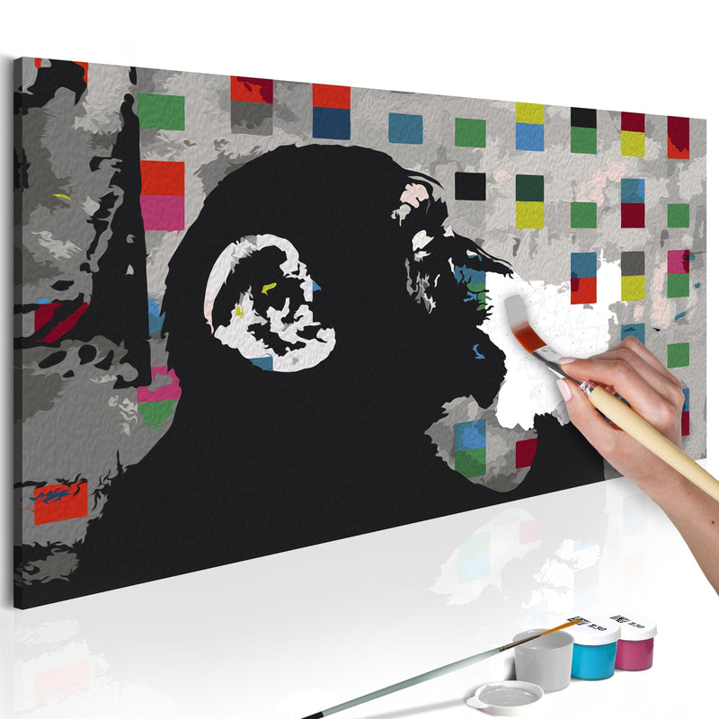 Glezna izkrāso pēc cipariem - Thoughtful Monkey 80x40 cm Artgeist