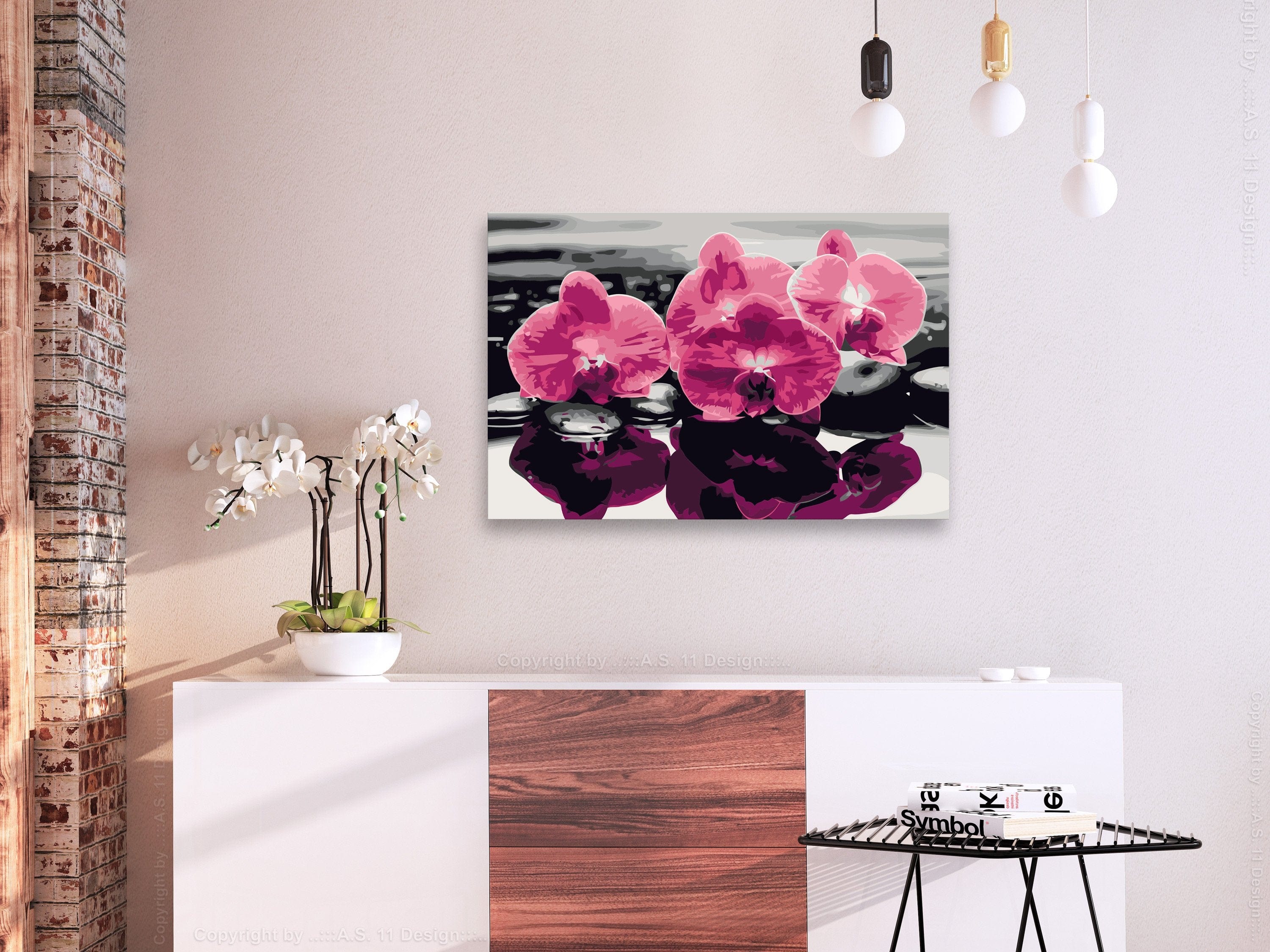 Glezna izkrāso pēc cipariem - Three Orchids 60x40 cm Artgeist