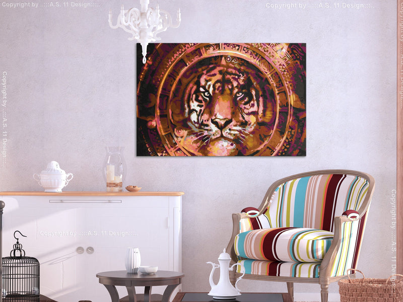 Glezna izkrāso pēc cipariem - Tiger and Ornaments 60x40 cm Artgeist