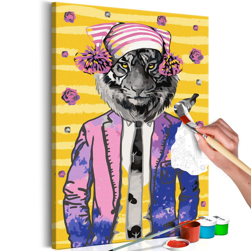 Glezna izkrāso pēc cipariem - Tiger in Hat 40x60 cm Artgeist