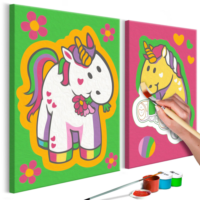 Glezna izkrāso pēc cipariem - Unicorns (Green & Pink) 33x23 cm Artgeist