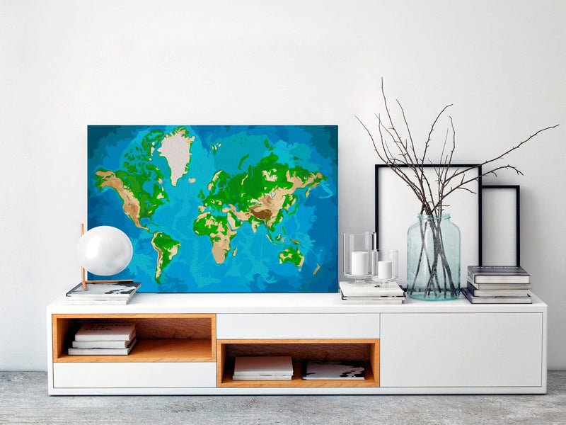 Glezna izkrāso pēc cipariem - World Map (Blue & Green) 60x40 cm Artgeist