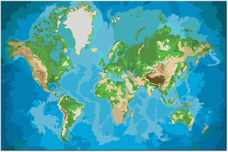Glezna izkrāso pēc cipariem - World Map (Blue & Green) 60x40 cm Artgeist