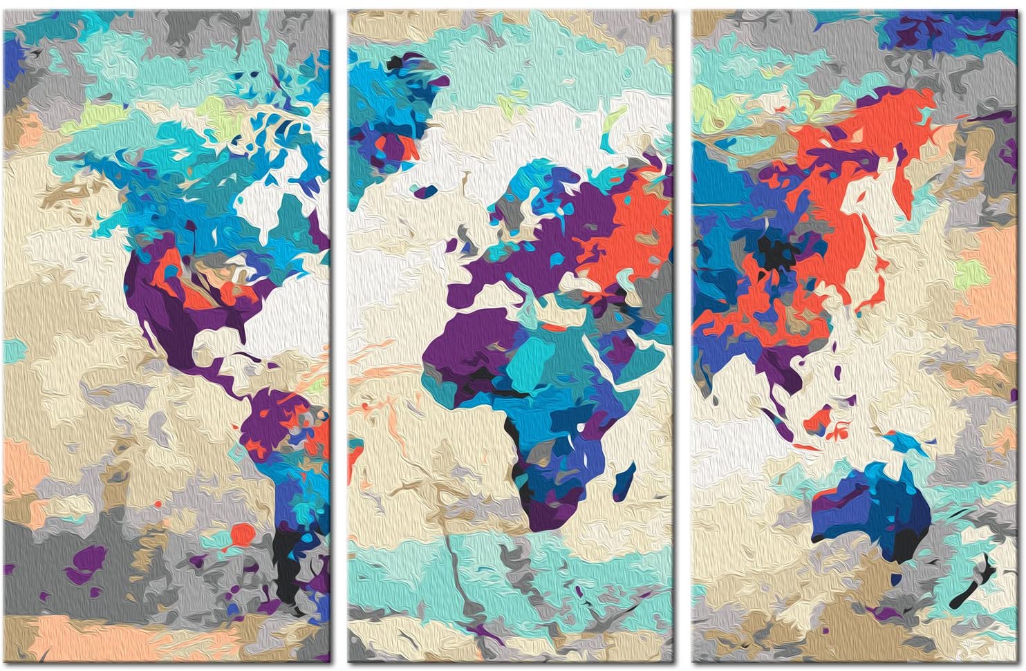 Glezna izkrāso pēc cipariem - World Map (Blue & Red) 3-daļīga (60x40 cm) Artgeist