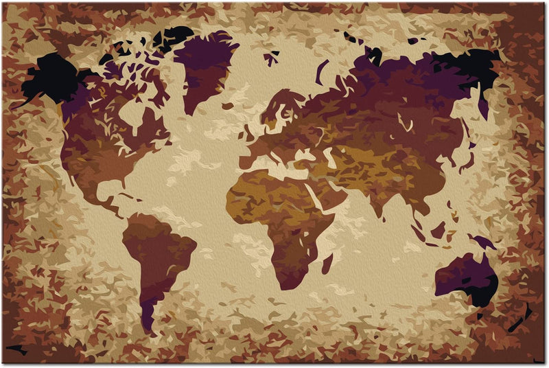 Glezna izkrāso pēc cipariem - World Map (Brown Colours) 60x40 cm Artgeist