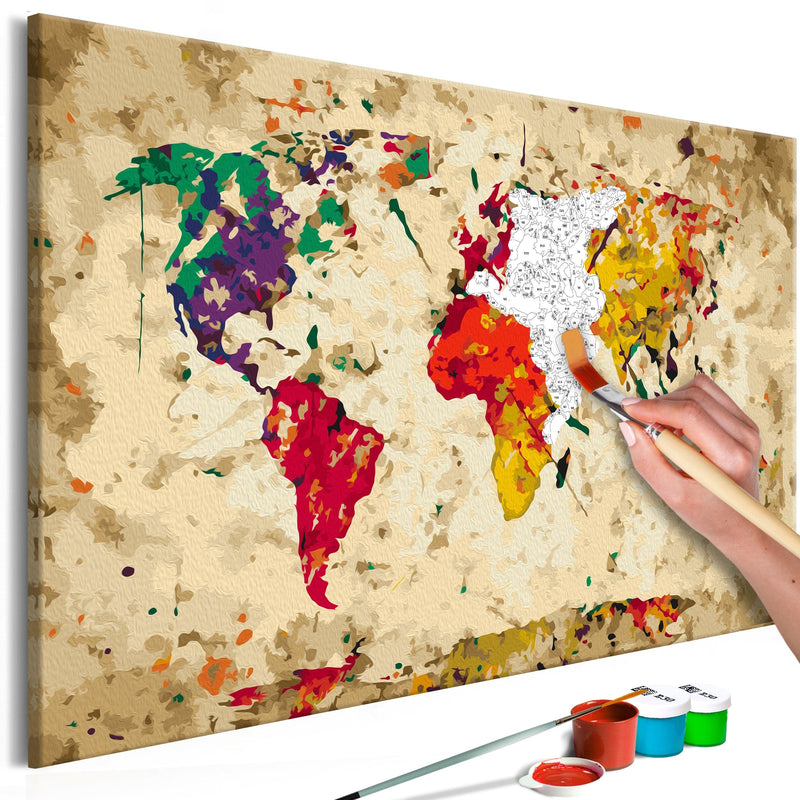 Glezna izkrāso pēc cipariem - World Map (Colour Splashes) 60x40 cm Artgeist