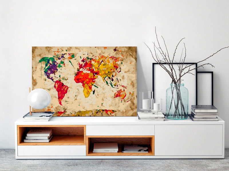 Glezna izkrāso pēc cipariem - World Map (Colour Splashes) 60x40 cm Artgeist