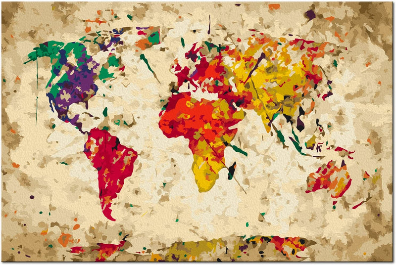 Glezna izkrāso pēc cipariem - World Map (Colour Splashes) 60x40 cm Artgeist