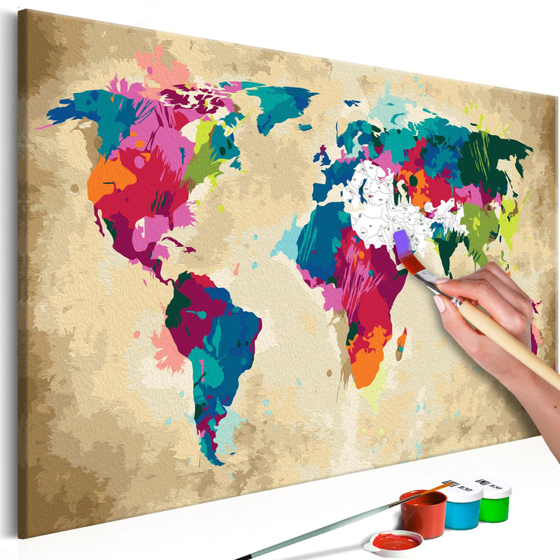 Glezna izkrāso pēc cipariem - World Map (Colourful) 60x40 cm Artgeist