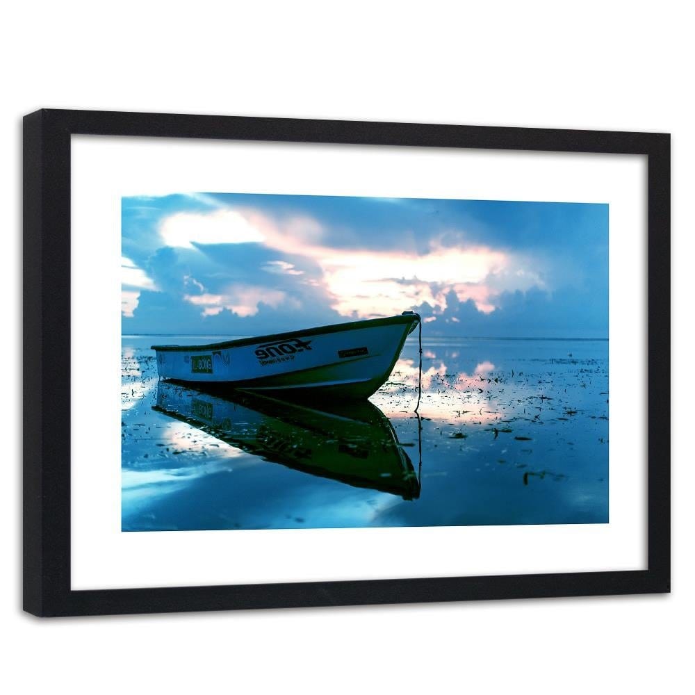Glezna melnā rāmī - A Boat On The Sea 3  Home Trends