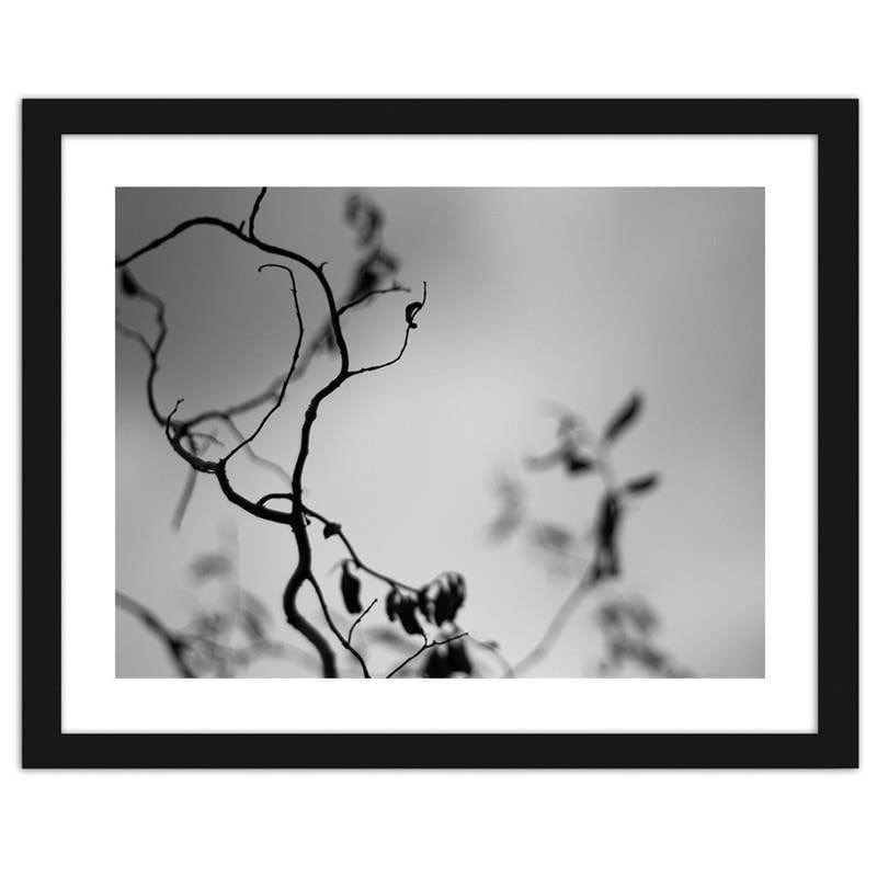 Glezna melnā rāmī - A branch on a gray background  Home Trends
