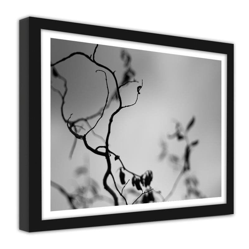 Glezna melnā rāmī - A branch on a gray background  Home Trends