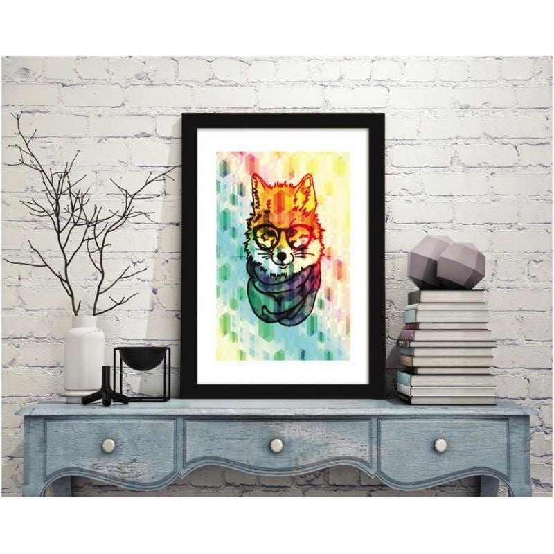 Glezna melnā rāmī - A fox in a scarf  Home Trends