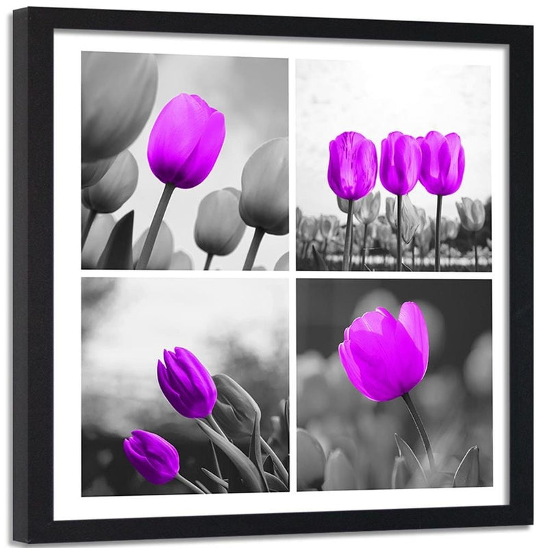 Glezna melnā rāmī - A Set Of Purple Tulips  Home Trends