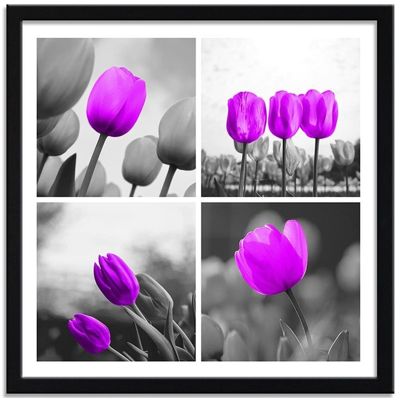 Glezna melnā rāmī - A Set Of Purple Tulips  Home Trends