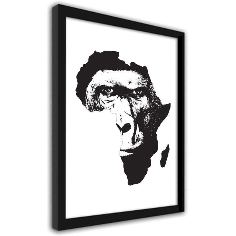 Glezna melnā rāmī - An illustration of a gorilla against the background of Africa  Home Trends
