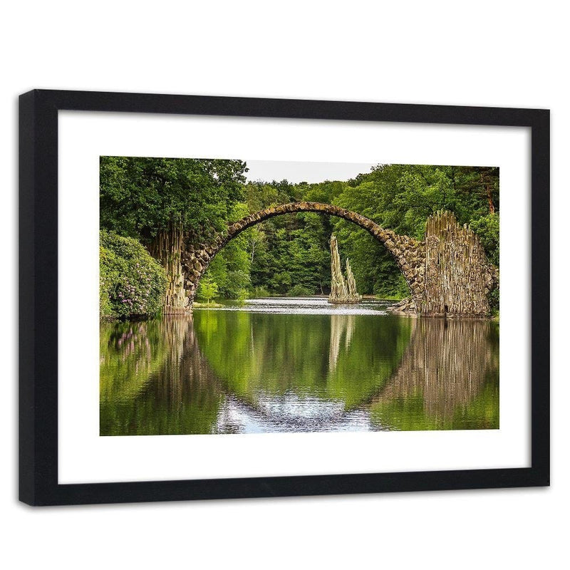 Glezna melnā rāmī - Arch Bridge Over The Lake  Home Trends