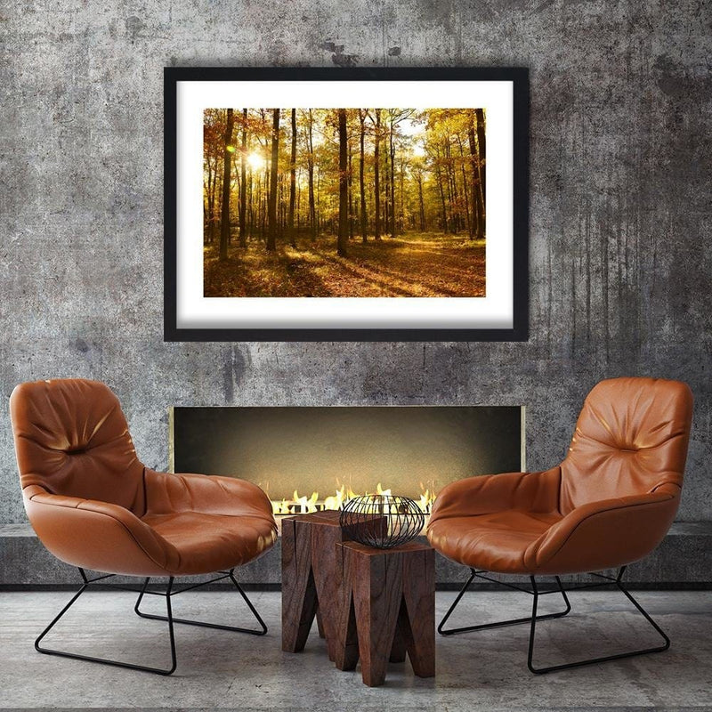 Glezna melnā rāmī - Autumn Sun Rays In The Forest  Home Trends