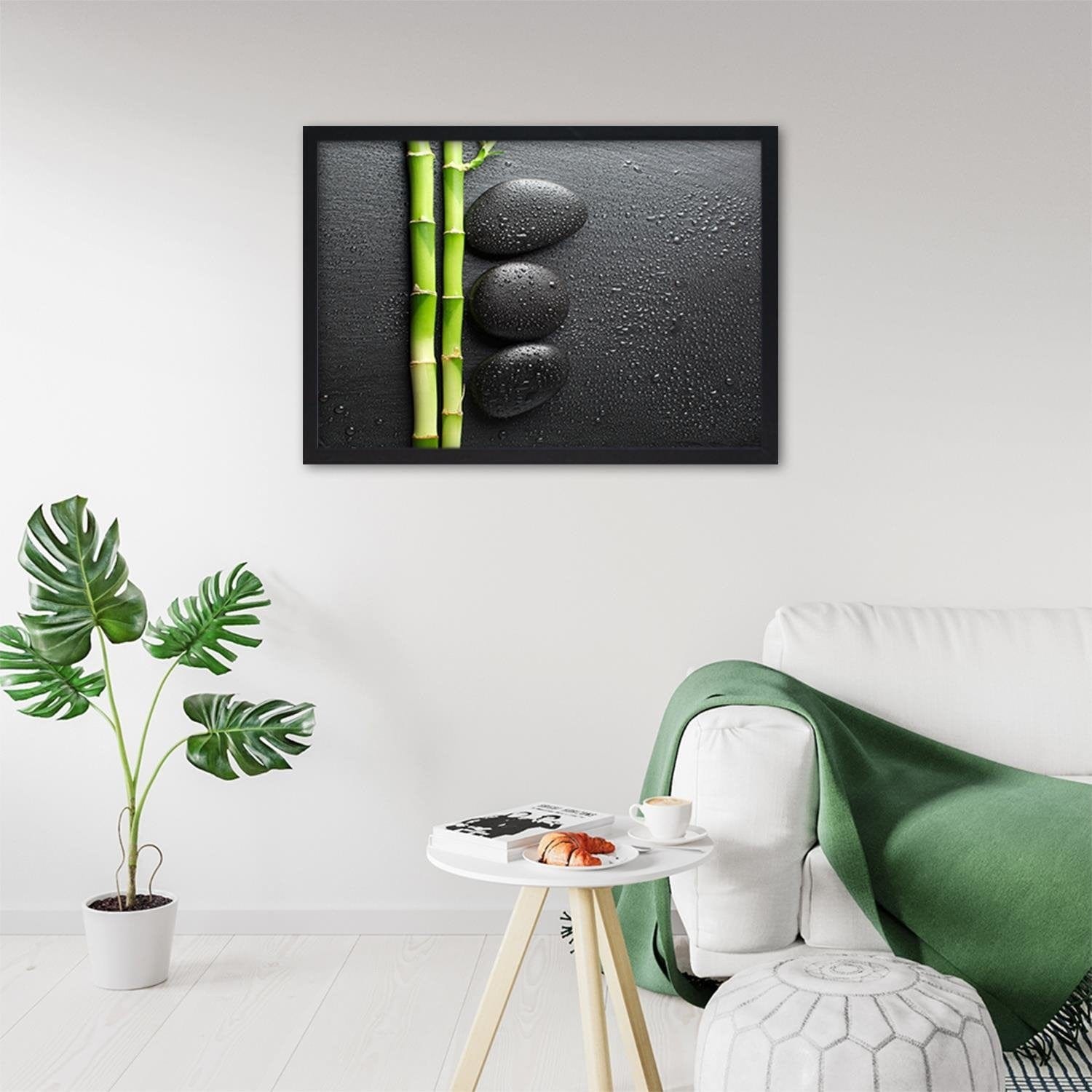 Glezna melnā rāmī - Bamboos On The Black Stones  Home Trends