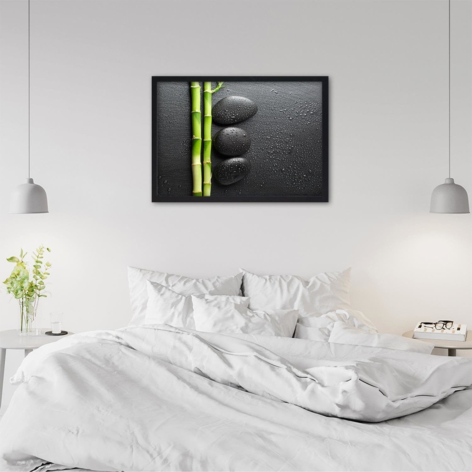 Glezna melnā rāmī - Bamboos On The Black Stones  Home Trends